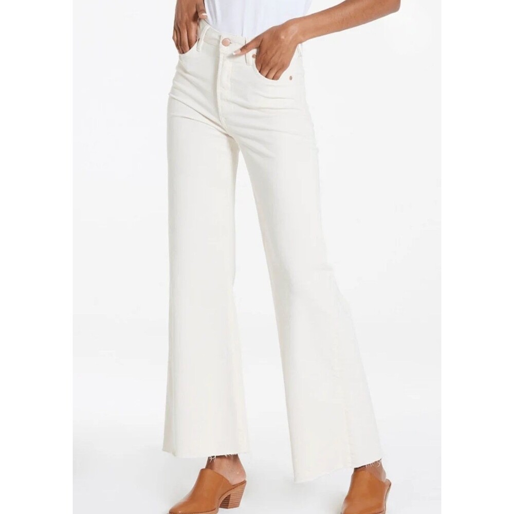 Dear John Fiona Size 27 Wide Leg Jeans Wheat High Rise Raw Hem Stretch Boho